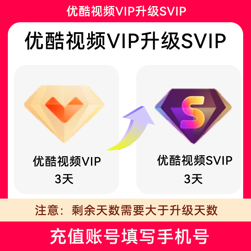 【自动充值】优酷视频VIP升级SVIP『3天』